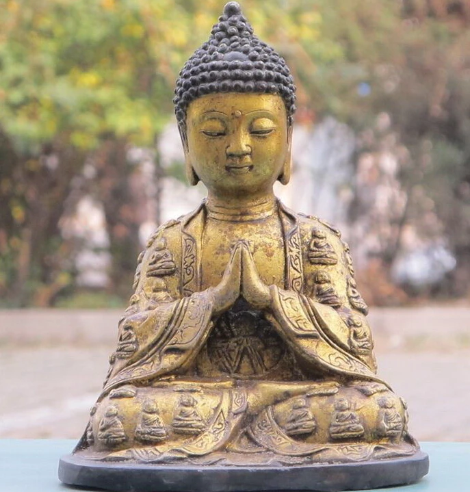 

9"Tibet Buddhism Temple Copper Bronze made Tathagata Sakyamuni Buddha Statue