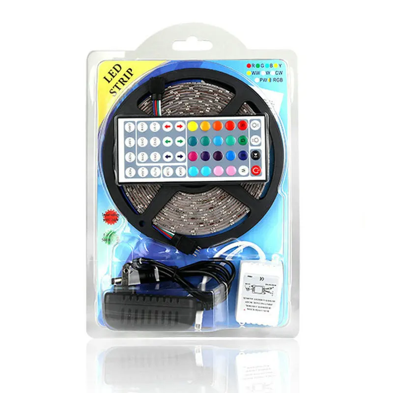 

EU/US/AU/UK Plug Led Strip Lights SMD 3528 5M 300leds RGB 44key IR Controller+Pow adapter Non waterproof led strip Flexible