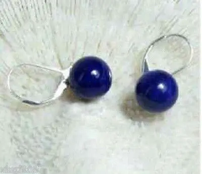 

FREE SHIPPING Beautiful 12mm blue Lapis lazuli bead Leverback Dangle Earrings