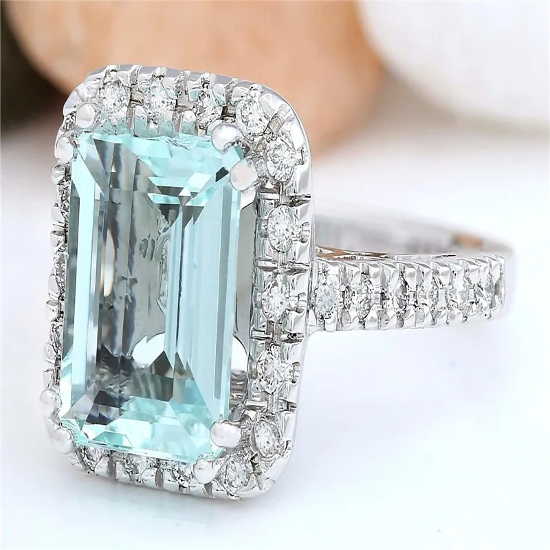 Большие квадратные небесно-голубые циркониевые кольца серебряного цвета для женщин, Кристальные геометрические кольца, Модные Ювелирные Изделия Bague Bijoux Femme Z3H886