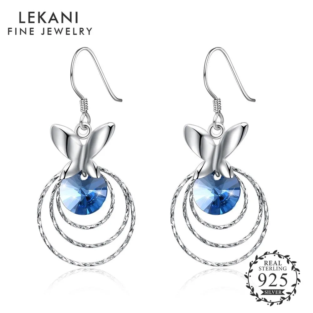 

LEKANI 925 Sterling silver LEKANI Crystals from Swarovski Dangle Earrings Butterfly three Circles Round Drop Earrings Jewelry