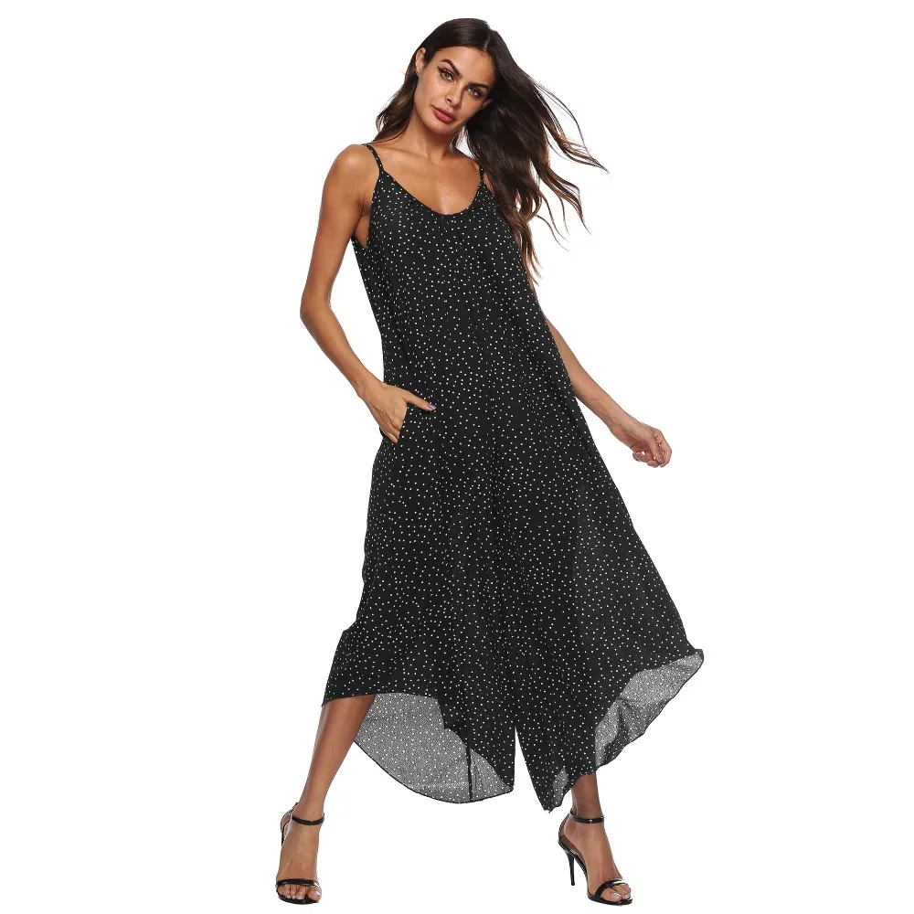 PGSD New female spring summer Fashion street sexy V collar Suspender Backless Simple Wavelet point wide-leg Women Jumpsuits XXXL