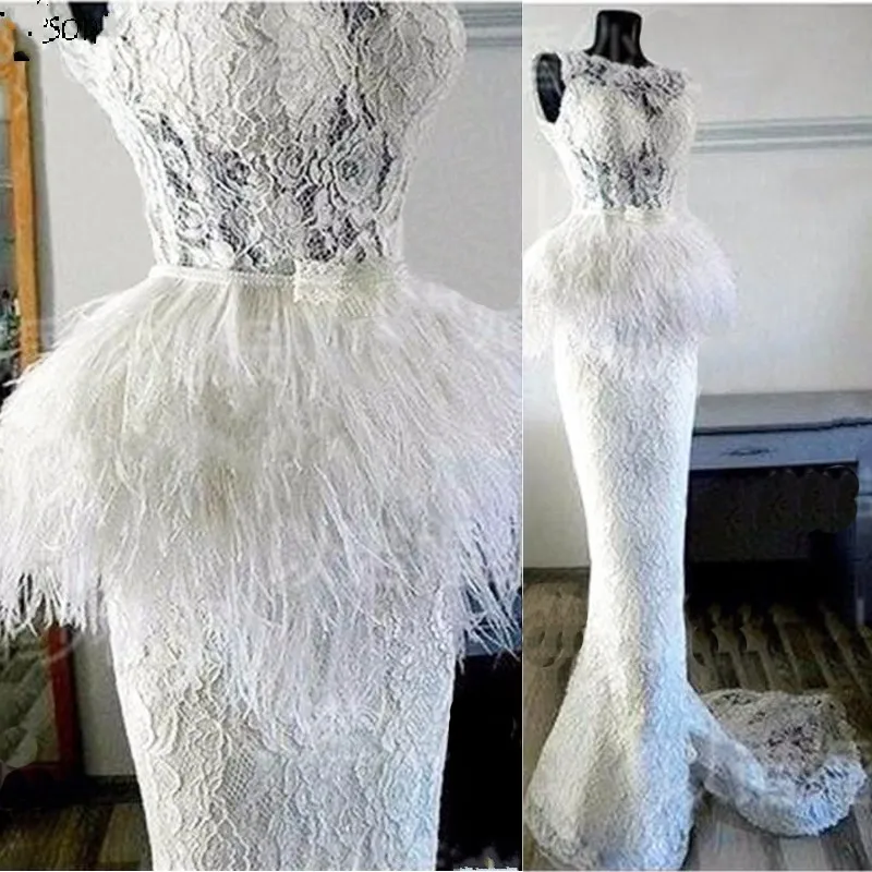 Robe de mariee модное свадебное платье с перьями es длинное платье русалки элегантное женское свадебное платье с кружевом на заказ свадебные платья
