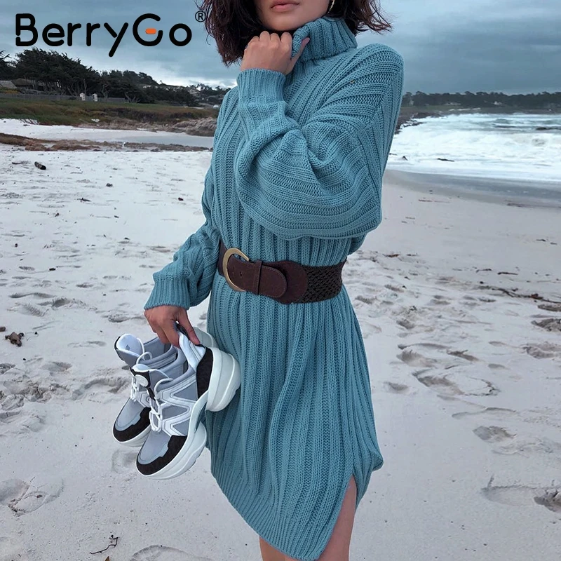 BerryGo Просто элегантно трикотажное платье для женщин осень черепаха шеи женский