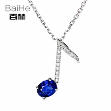 BAIHE Solid 14K White Gold 0.40CT Certified Genuine Natural Sapphire Wedding Women Cute/Romantic Fine Jewelry Elegant Necklaces