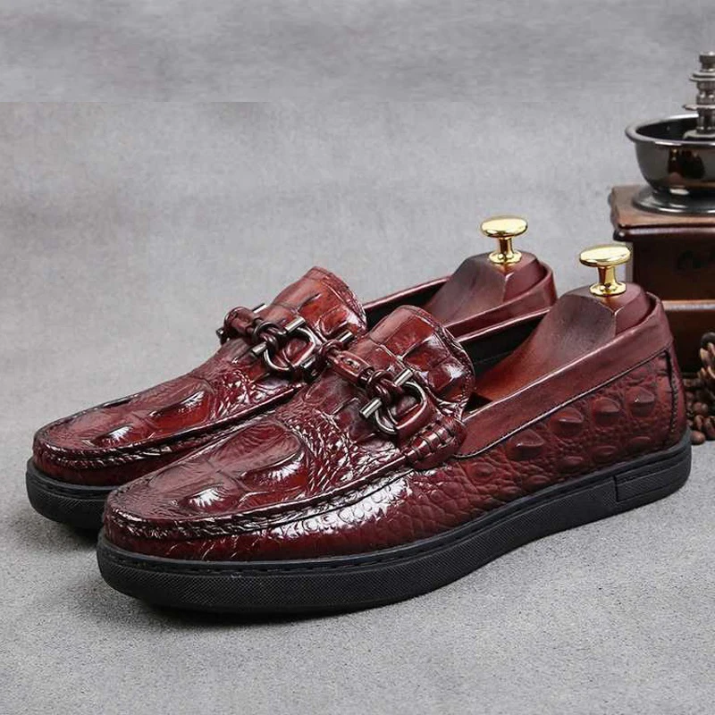 

New Alligator Round Toe Slip on Man Casual Shoes Genuine Leather Flat Platform Loafers Handmade Comfortable Men's Footwear SS295