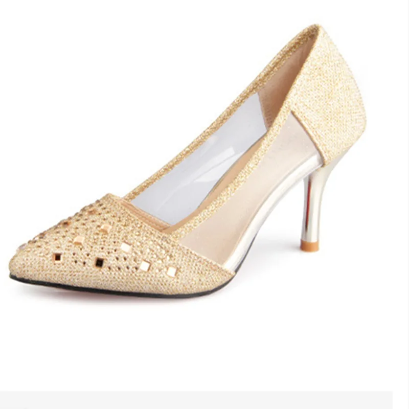 

Lady Elegant Plus size (4-9) Bling Rhinestone Pointed toe 3.14" Clear OL Thin High heels shoes women Pumps Stilettos Cinderella