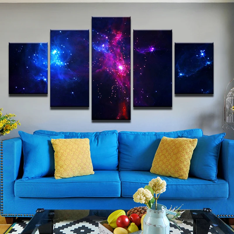 5PCS Framed The Dawn Of The Universe Wall Painting Star Universe Modern