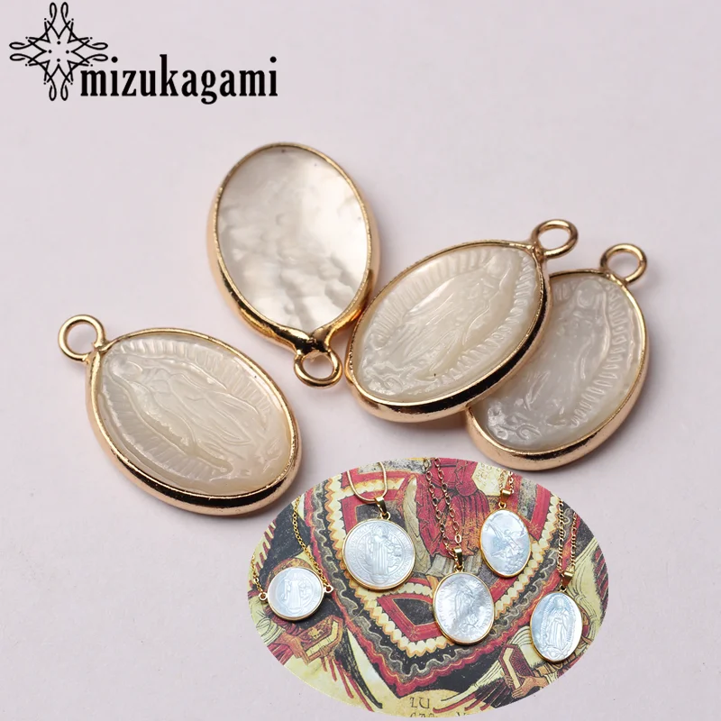 

Natural White Shell Pendant Oval Virgin Mary Charms Pendant 14*22MM For DIY Jewelry Necklace Bracelet Making Finding Accessories