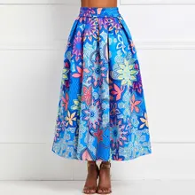 Женская плиссированная юбка макси с цветочным рисунком, высокая талия, большие качели, синие, элегантные, летние, африканские, модные, с принтом, для девушек, уличные, повседневные, длинные юбки