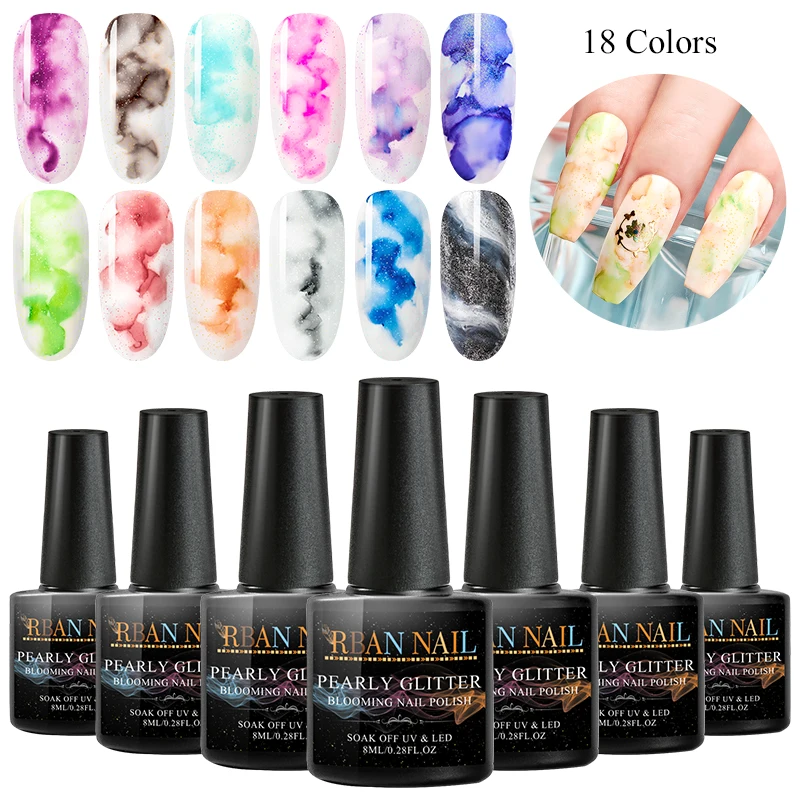 

RBAN NAIL 8ML Watercolor Ink Nail Polish Bloom Gel Smoke Effect Smudge Bubble DIY Varnish Manicure Decor Nail Art Salon Set