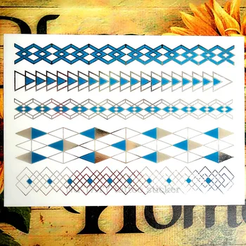 

Nu-TATY 24 style Temporary Tattoo Body Art, golden Blue triangle Designs, Flash Tattoo Sticker Waterproof 21*15cm