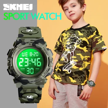 SKMEI Moda Bambini Orologi di Sport Dei Bambini della Vigilanza 5bar Impermeabile Luci Colorate 12/24 Ore Camouflage relogio infantil 1548 ragazzo
