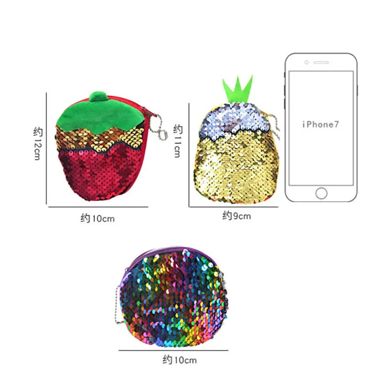 JasopiEt блесток плюшевые кошелек градиент портмоне ключевой мешок небольшой подарок для ребенка фрукты плюшевые игрушки