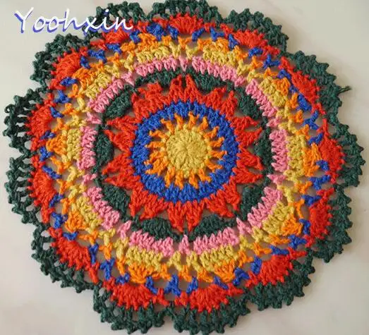 

New Modern Cotton Crochet Doily Round Placemat 16cm Coaster Mug Cup Pads Accessories Rainbow Placemats For Kitchen Table Mats
