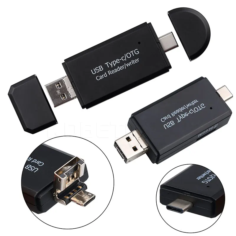 

kebidu Type C USB 3.0 USB A Micro USB Combo to 2 Slot TF SD Card Reader Universal 3 in1 OTG Type-C Card Reader for Smartphone PC