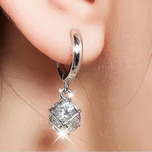 Moda Estilo 925 Sterling Silver Caixa Cubo esterlina-prata-jóias Brincos Pendientes Brincos para As Mulheres da Jóia Do Casamento