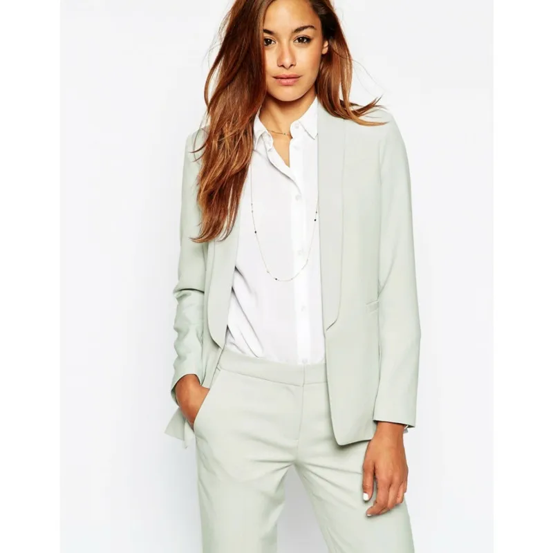 175 New Womens Business Suits Light Mint Green Formal Pant Suits For Weddings Tuxedos Shawl Lapel Suits For Women One Button