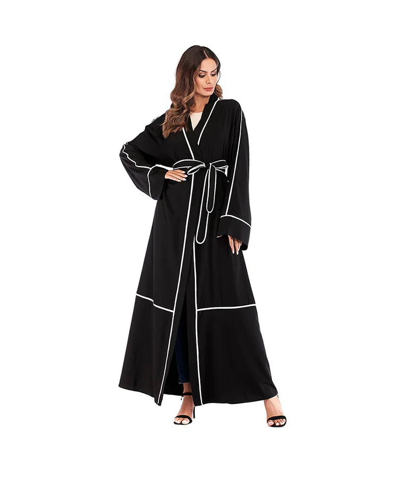 Для женщин мусульманских Дубай свободные кафтан в полоску Абая арабская мода платье арабский турецкий женский плюс размеры костюмы