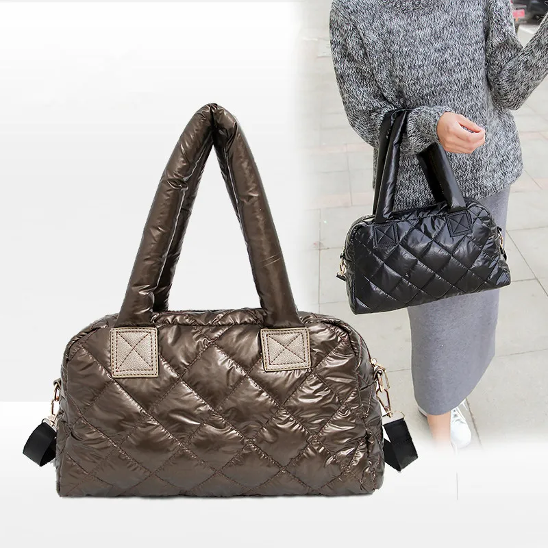  2019 new Bale winter bag for women Casual cotton space quilted feather bag for women Grillwork hand - 32954320263