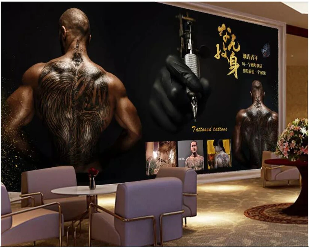 Beibehang Nero Dipinto A Mano Del Tatuaggio Modello Di Studio Sfondo Muro Papel De Parede Hudas Bellezza Papier Peint Behang Tapety