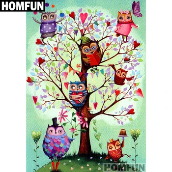 

HOMFUN Full Square/Round Drill 5D DIY Diamond Painting "Cartoon Owl tree" Embroidery Cross Stitch 5D Home Decor Gift A01303