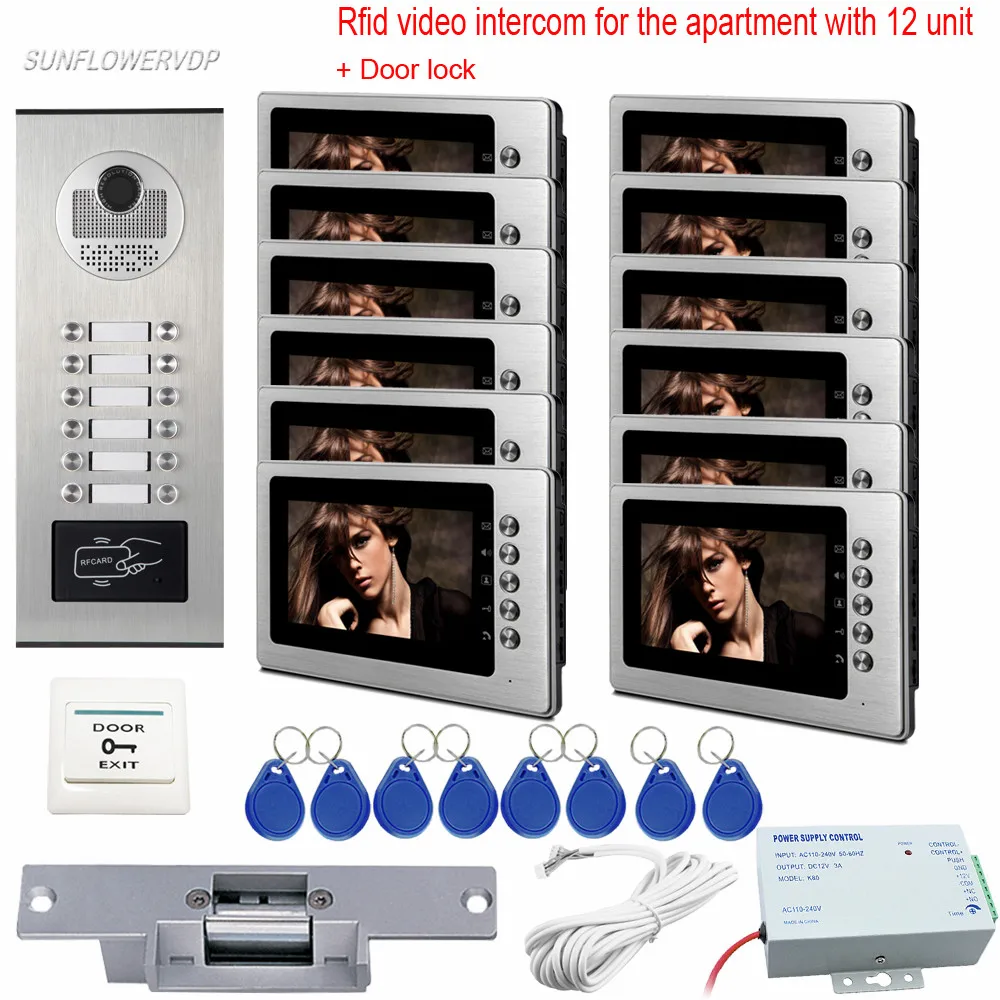 Access Intercom Rfid 12 Buttons Doorbell With Camera Video Call 7\ Color 12 Monitors Video Doorbell For The Apartment of 12 Unit Access Intercom Rfid 12 Buttons Doorbell With Camera Video Call 7\ Color 12 Monitors Video Doorbell For The Apartment of 12 Unit