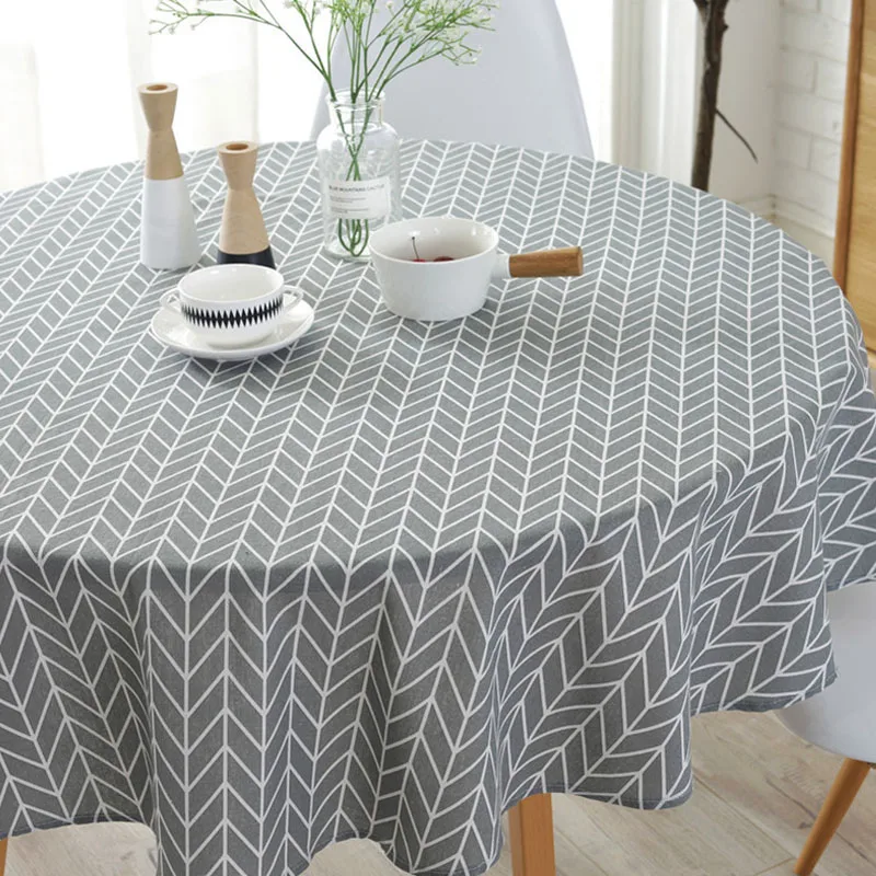  Linen Printing Tablecloth Round Table Cloth 1 Pcs Table Cover Nordic Polyester Cotton Home Kitchen 