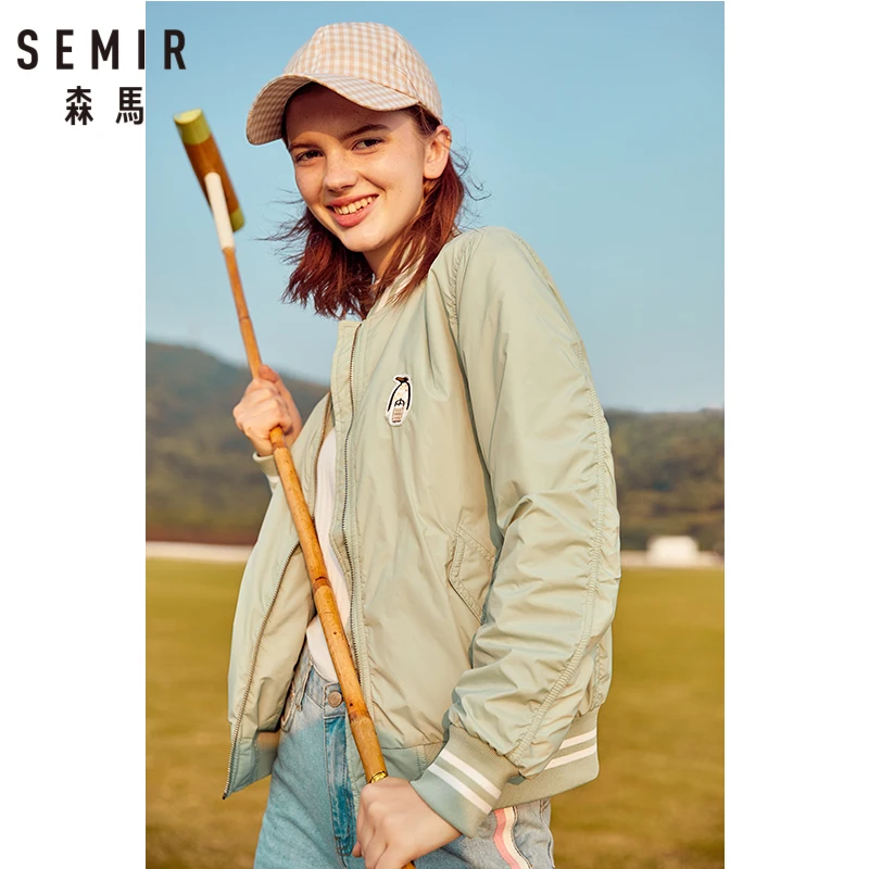 wonderful SEMIR Women Embroidered Baseball Jacket with Full Zip Draped Sleeve Sport Jacket with Pocket Contra