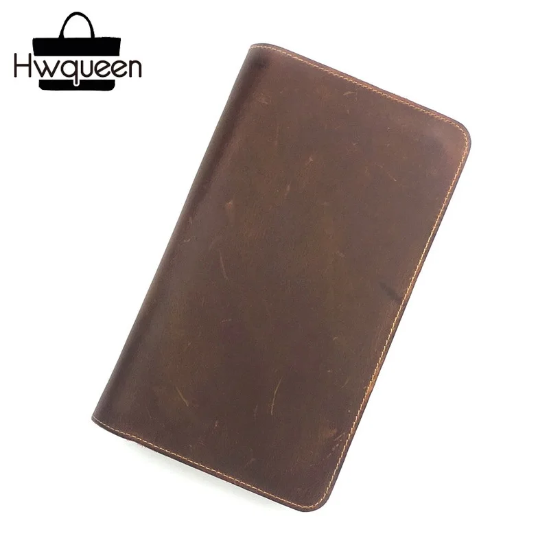 

Vintage Designer Genuine Crazy Horse Leather Zipper Closure Large Capacity Men's Handy Bag Card Purse Cowhide Male Phone Clutch