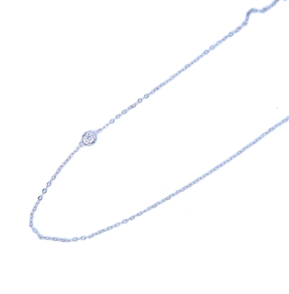 

simple choker single stone 4mm bezel cubic zirconia silver color girl women minimal chain choker necklace