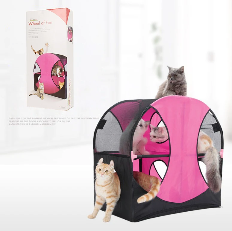 

Cat Tunnel Platform Oxford Cloth Cat Climb Frame Toys Cat Furniture Scratchers Pet Supplies 66*66*43cm
