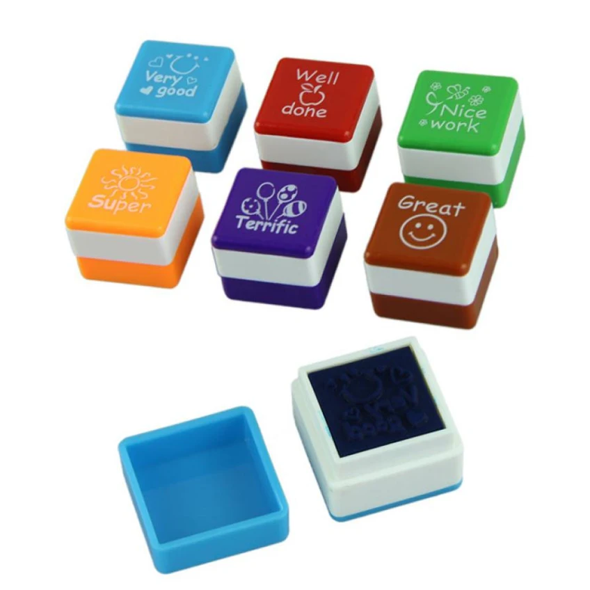

6 PCs /Set Multicolor Super Cute Teachers Stampers Self Inking Praise Reward Stamps Motivation Sticker School Happy Gifts