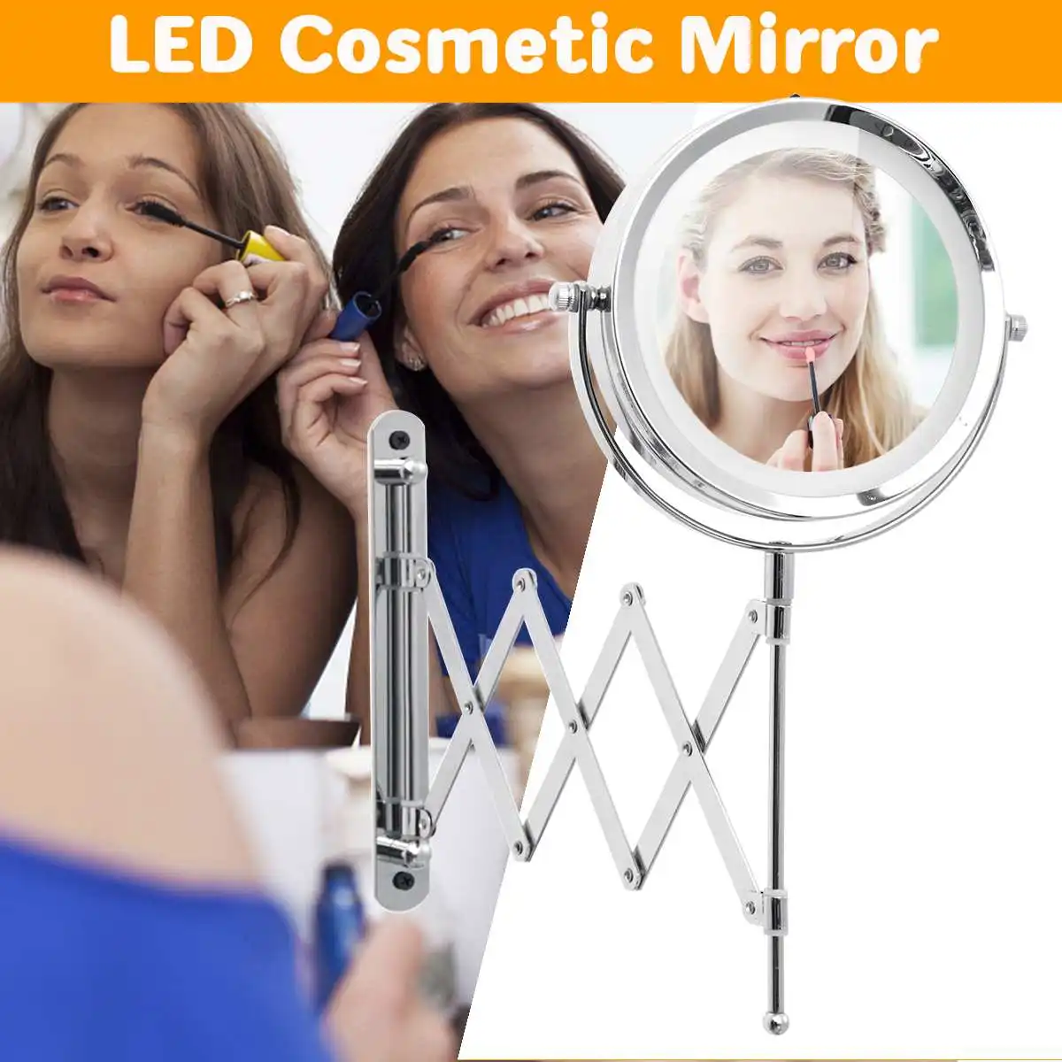 

6'' 3X Mirror Extendable Magnifying Makeup Shaving Wall Mount LED Light Bathroom Makeup Mirrors