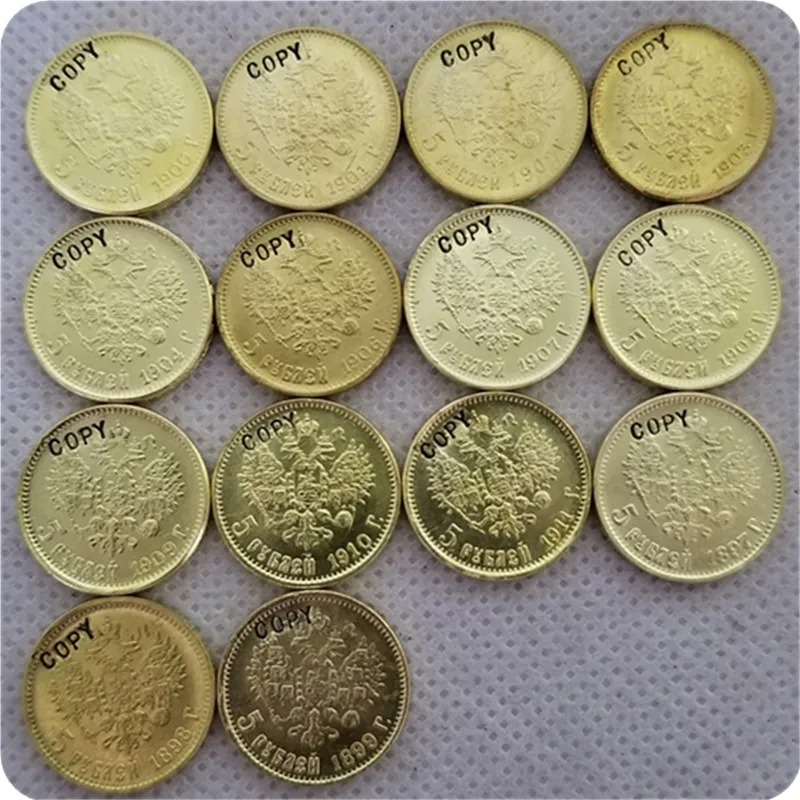 COPY REPLICA 14 X(1897-1911) RUSSIA 5 ROUBLE CZAR NICHOLAS II GOLD COIN COPY