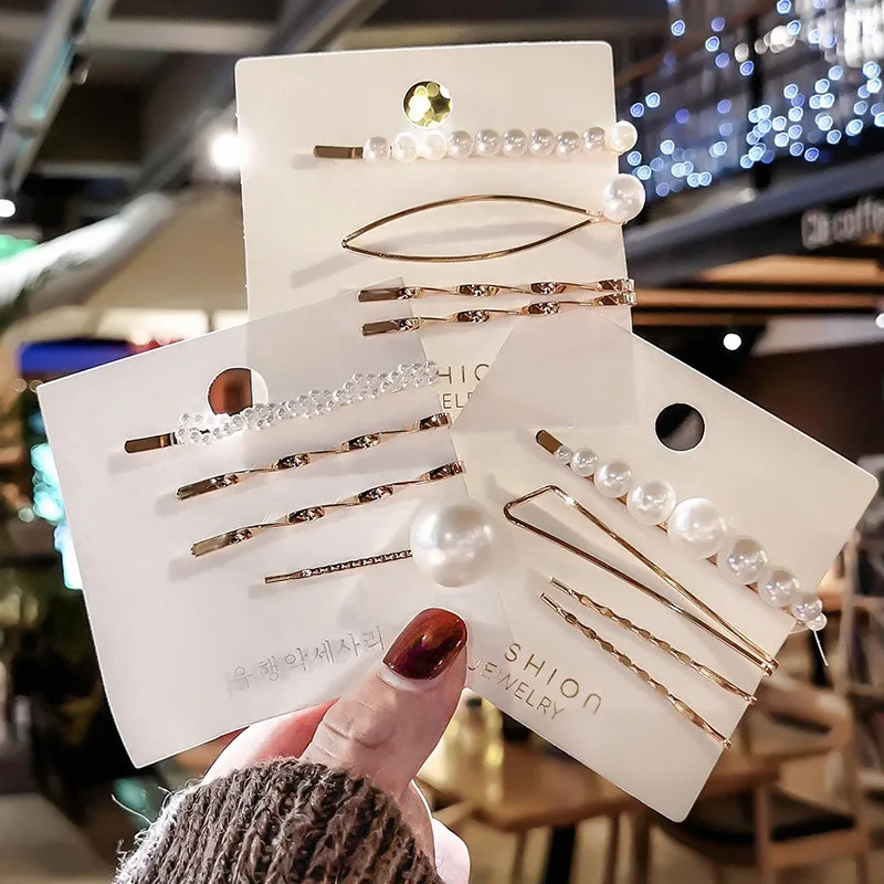 

New Pearl Hairpins Sets Metal Hair Clips For Woman Girls Hair Accessories Geometric Hair Grips Metal Barrettes Ladies Headwear