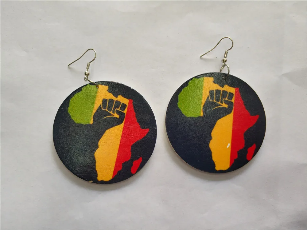 African map Wooden Earrings can mixed 3 colorsin Drop Earrings from
