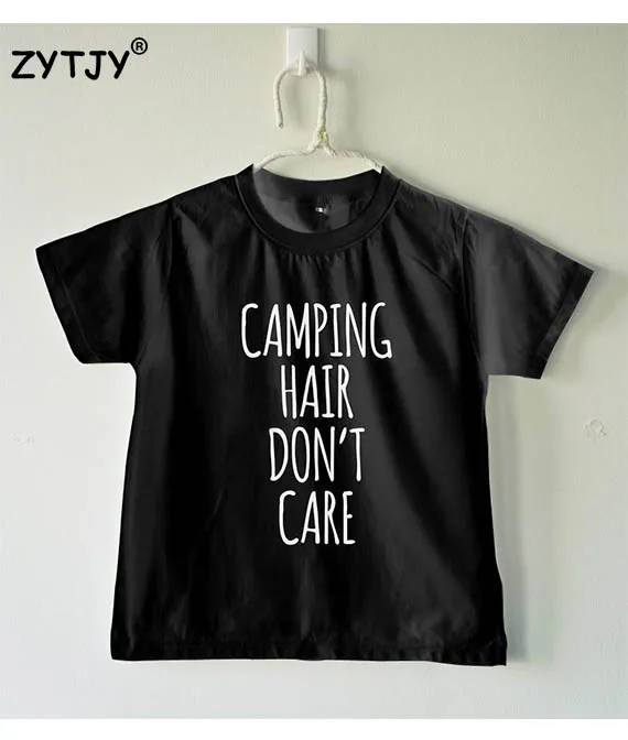 

Camping hair don't care Letters Print Kids t shirt Boy Girl shirt Casual Children Toddler Clothes Funny Top Tee Drop Ship Z-14