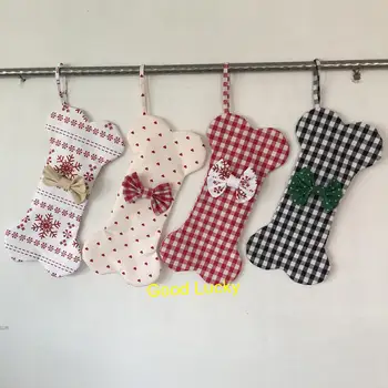 

10pcs/lot new arrival 2020 Christmas dog stocking plaid polka dot monogram canvas Christmas socks tree decoration