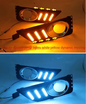 

eOsuns led drl daytime running light for Toyota camry 2012 with Dynamic moving yellow turn signal and blue night running light
