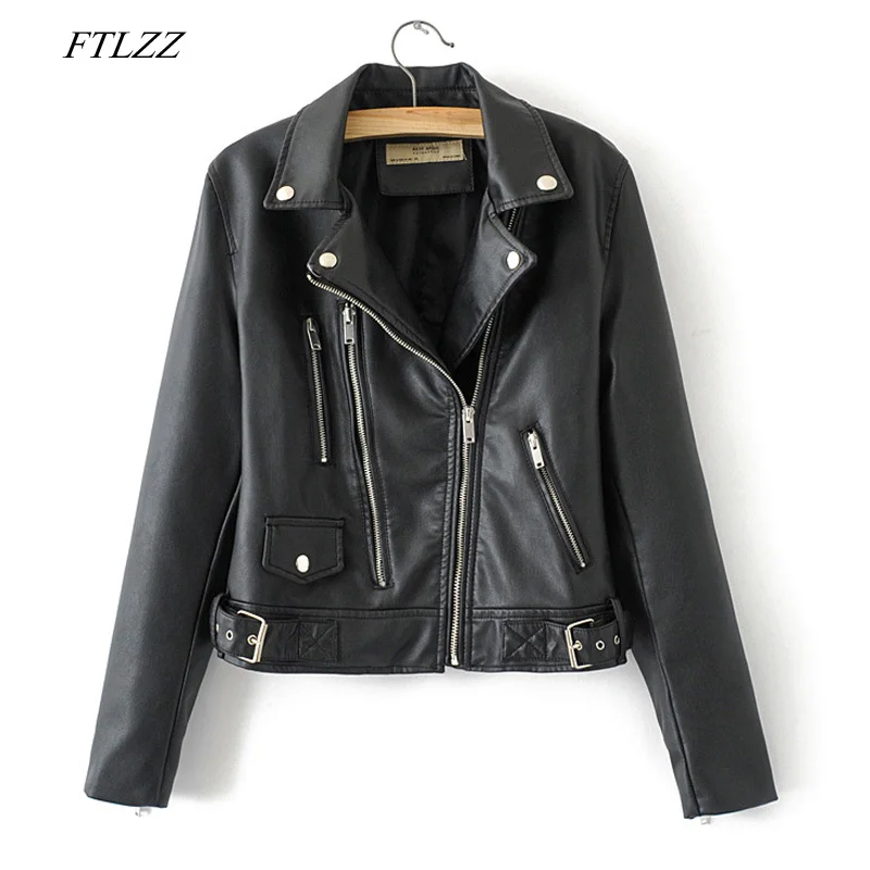 FTLZZ 2019 New Spring Women Autumn Black Faux Leather