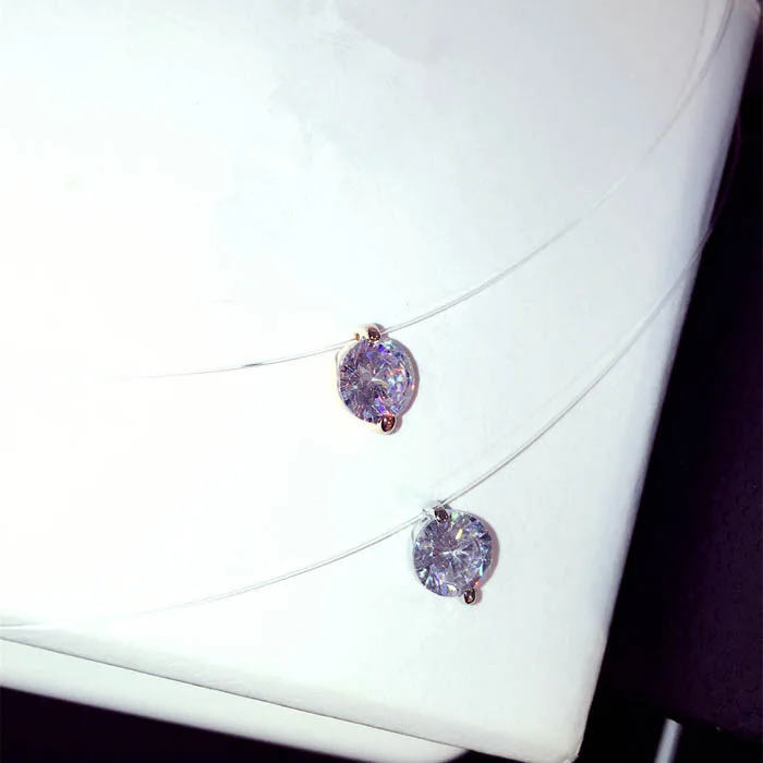 Супер сияющее ожерелье с кристаллами из циркона, невидимое прозрачное рыболовное ожерелье на цепочке для женщин,, Женское Ожерелье