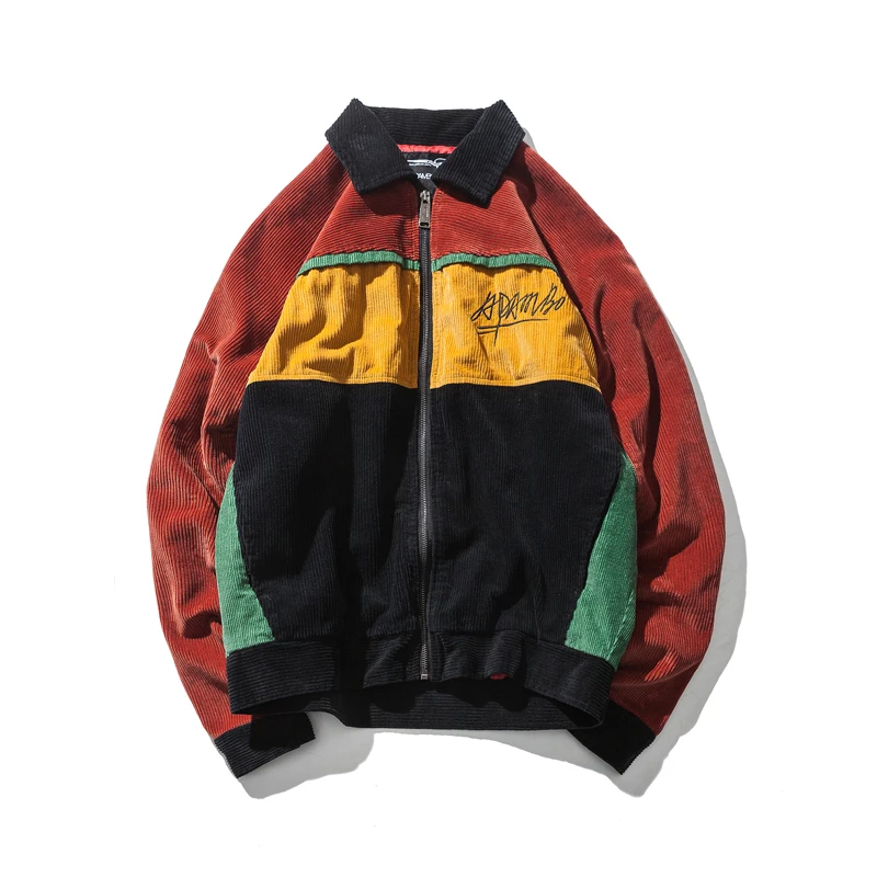 

2018 fashion retro Reggae color stitching corduroy jacket