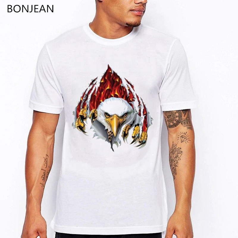 

2019 Summer tops Casual Men's T-Shirt Funny animal Print tshirt men Ferocious eagle tee Shirt homme Fashion T Shirt streetwear