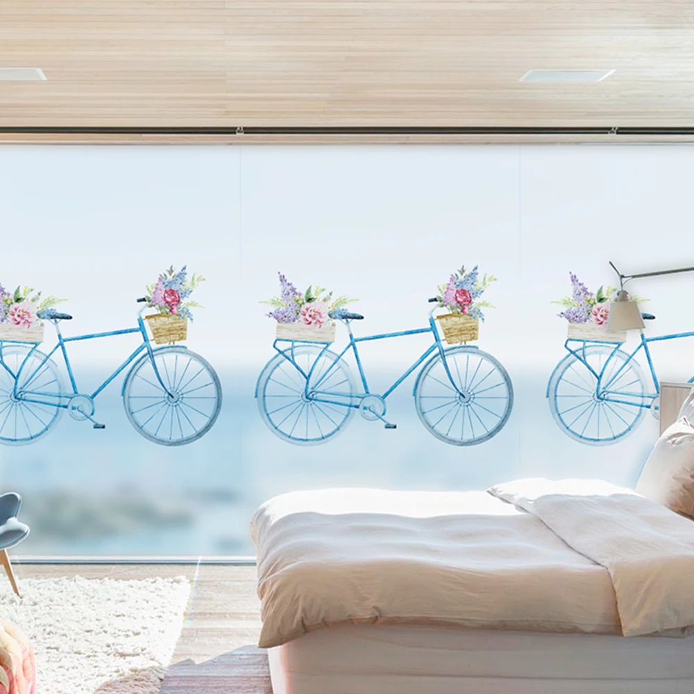 DICOR корейский стиль Матовый стикер для стекол цветы синий велосипед современная мода высокого качества Виниловая наклейка для домашнего декора BLT815