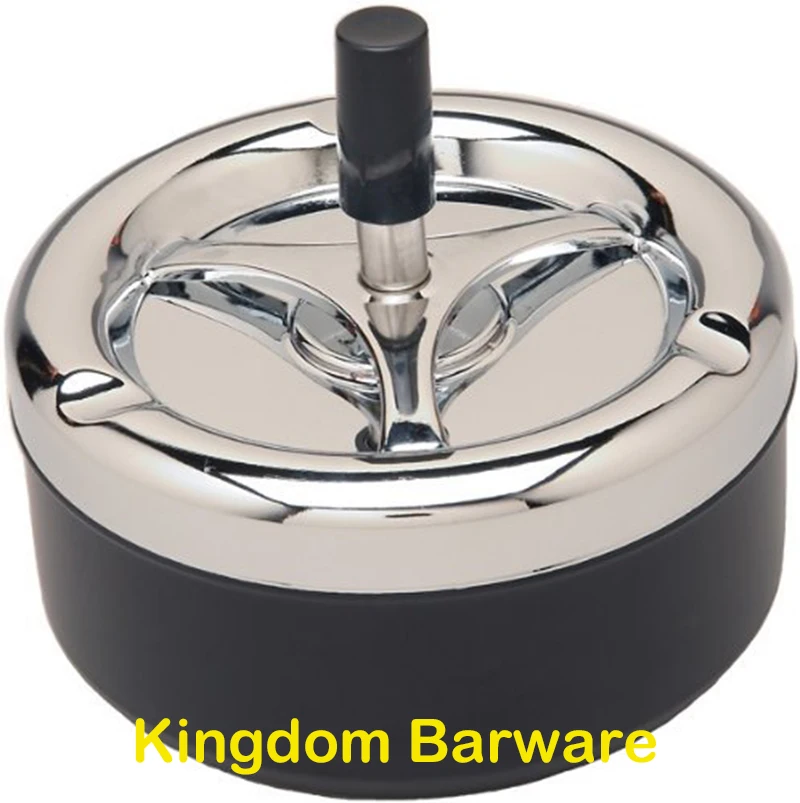 

Round Push Down Ashtray Metal SpinningTray Easy to Clean Black Color Air Tight Bar Accessories