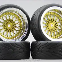 4 шт. 1/10 RC мягкая резина на дороге шины обод колеса с шиной Y12CG(хром+ золото) 3/6/9 мм смещение для 1:10 кузова автомобиля 10043+ 21006