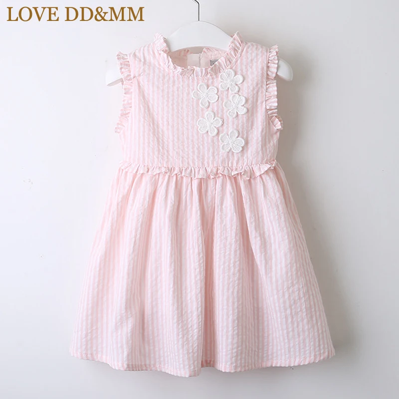 

LOVE DD&MM Girls Dresses 2019 Spring New Children's Wear Girls Sweet White Flower Lace Collar Striped Sleeveless Dress
