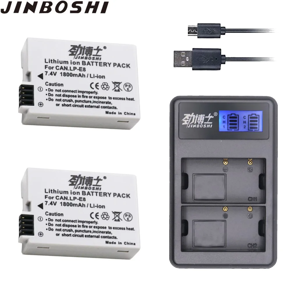 

new 2pcs LP-E8 LPE8 LP E8 Rechargeable Battery + LCD Dual USB Charger for Canon EOS 550D 600D 650D 700D X4 X5 X6i X7i T2i T3i