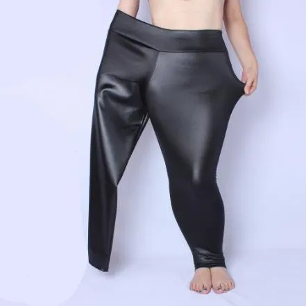 

Large Women Pants 2018 Women Autumn PU Leather Tunic Fleece Pants Elastic High Waist Vintage Strench Black Pencil Trousers M834